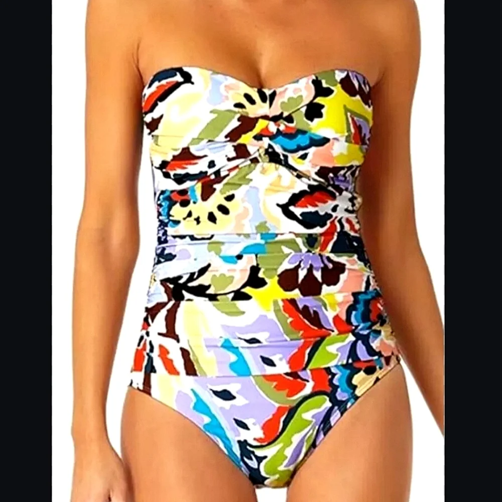 Anne Cole Women's Twist Front Top/Shirred One Piece Swimsuit Size 14  NWT - Picture 2 of 9
